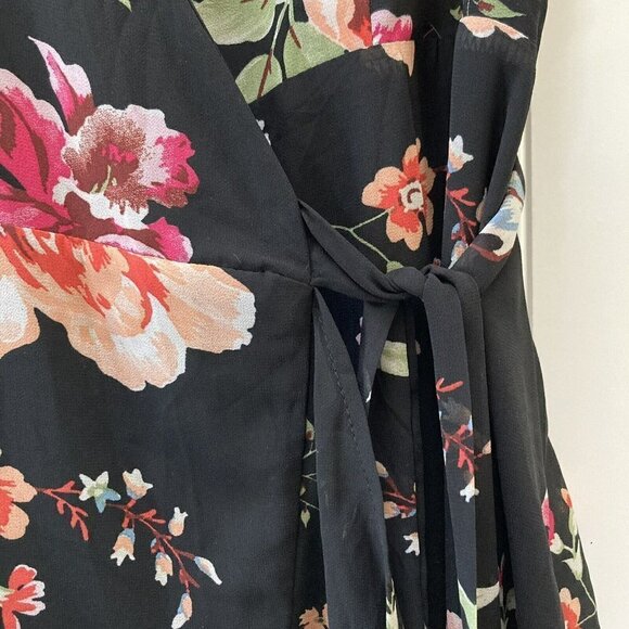 Lulus Black Floral Hi-Low Ruffle Hem Wrap Sleeveless Solid Lined Maxi Dress Sz S - Picture 2 of 12